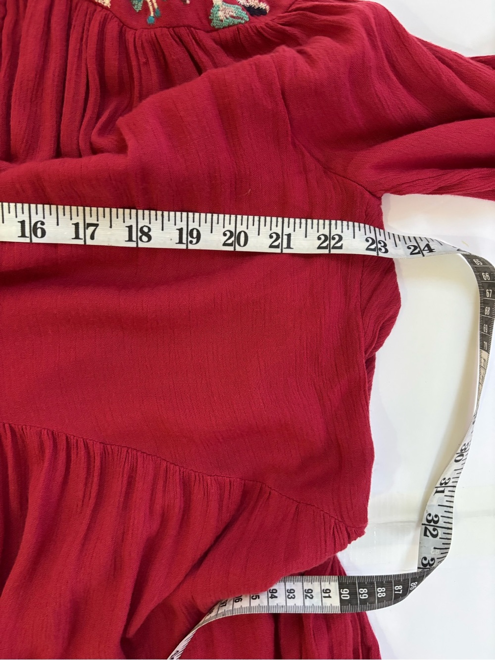 Free People So In Love Embroidered Bell Sleeve Tunic Mini Dress Red S/P - Picture 7 of 8